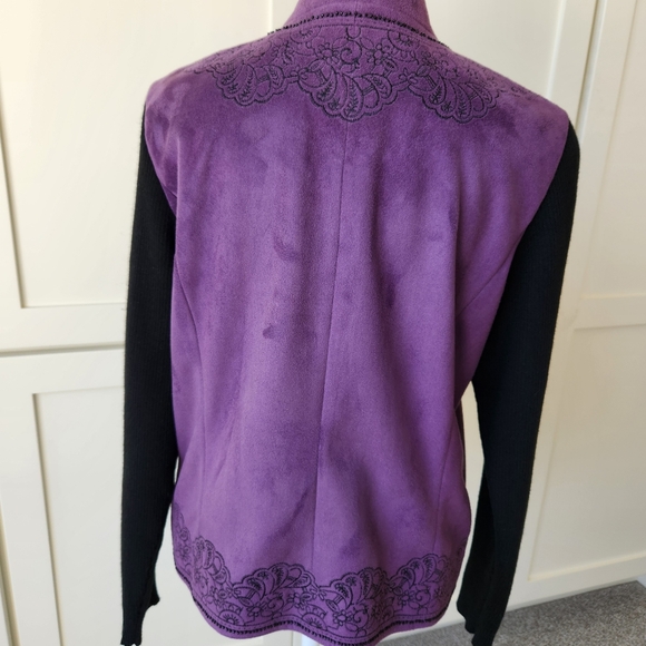 Whimsigoth Jacket Purple Plum Vintage Y2K Faux Suede Floral Embroidered Medium - Picture 3 of 14